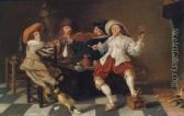 Nachfolge Wirtshausinterieur Mit Vier Musizierenden Und Trinkenden Mannern Oil Painting - Dirck Hals