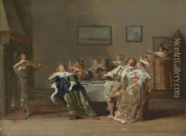 Elegant Company Merrymaking In An Interior Oil Painting - Dirck Hals