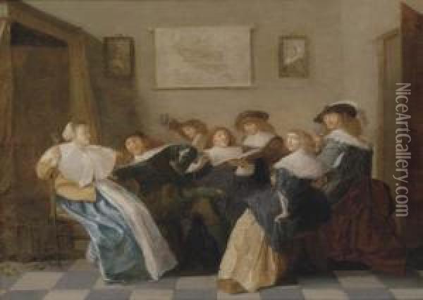 Elegant Company Merrymaking In An Interior Oil Painting - Dirck Hals