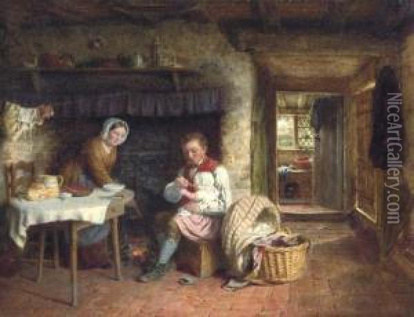 The First Born Oil Painting - Frederick Daniel Hardy