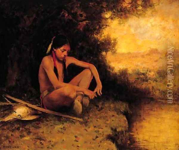Young Hunter by a Stream Oil Painting - Eanger Irving Couse