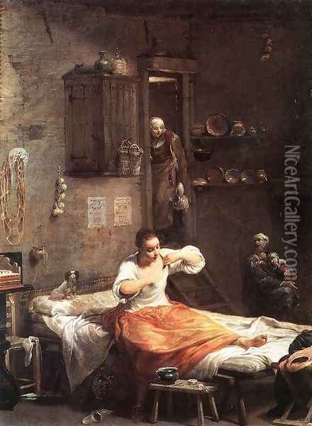 Searcher for Fleas c. 1730 Oil Painting - Giuseppe Maria Crespi