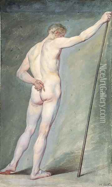 A Nude holding a Stick, seen from behind Oil Painting - Charles-Nicolas I Cochin
