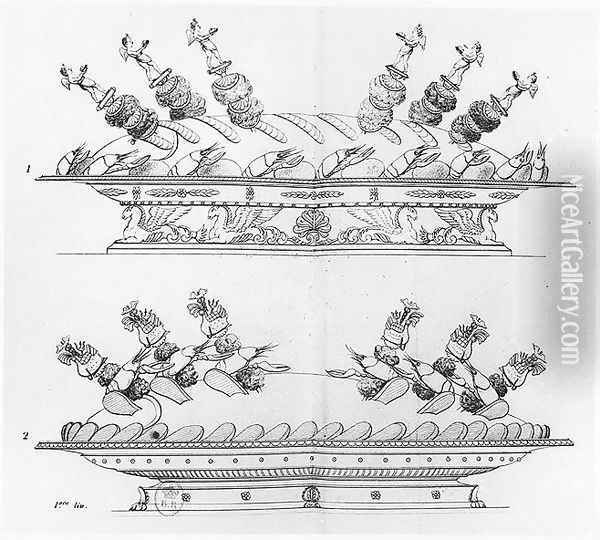 Designs for food decoration from 'L'Art de la Cuisine francaise', 1833 Oil Painting - Marie Antoine Careme
