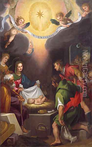 The Adoration of the Shepherds with Saint Catherine of Alexandria 1599 Oil Painting - Lodovico Cardi Cigoli