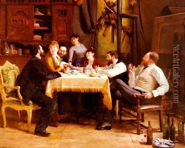 Un Dejeuner D'Amis (A Friends' Lunch) Oil Painting - Fernand-Anne Piestre Cormon