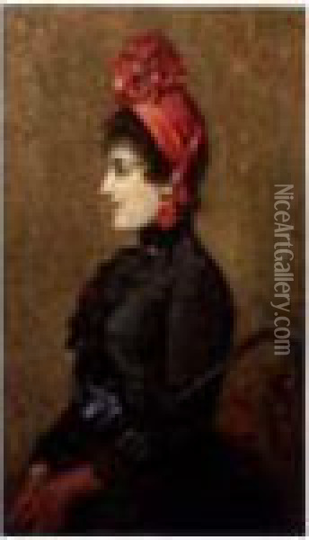 L'elegante Au Chapeau Rouge. Oil Painting - Bernard Hay