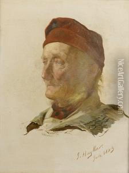 Study Of An Elderly Gentleman In A Red Hat; Study Of A Lady In An Italianate Costume Oil Painting - James Hayllar