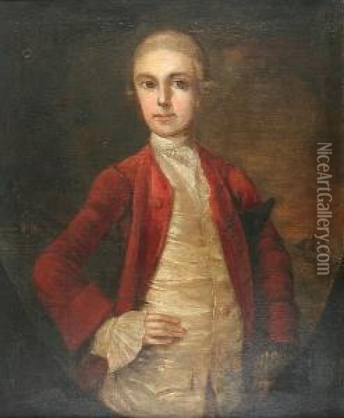 Portrait Of A Young Male, Half Length, With A Vessel And Coastline Beyond Oil Painting - Francis Hayman