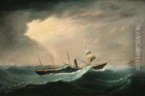 A Paddle Steamer After The Storm Oil Painting - Joseph Heard