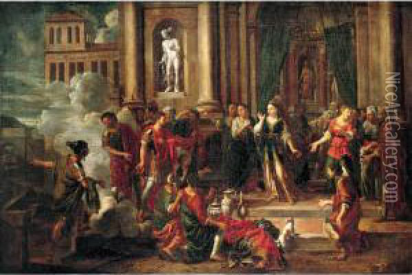 Dido And Aeneas In The Temple Oil Painting - Johann Heiss