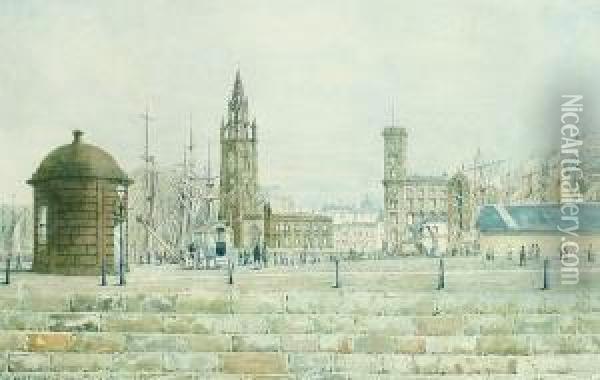 Liverpool Docks, With St Nicholas' Church And The Semaphore Tower Oil Painting - William Gawin Herdman