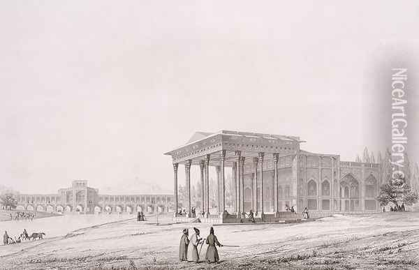 Exterior View of the Pavilion of Mirrors, Isfahan, plate 33 from Modern Monuments of Persia Oil Painting - Pascal Xavier Coste