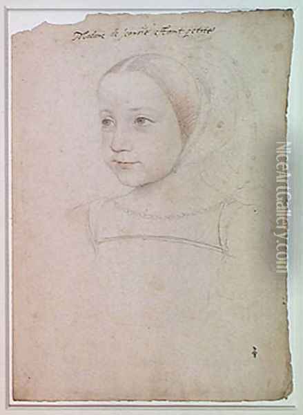 Portrait of Marguerite de France (1523-74) as a Child, c.1527-28 Oil Painting - (studio of) Clouet