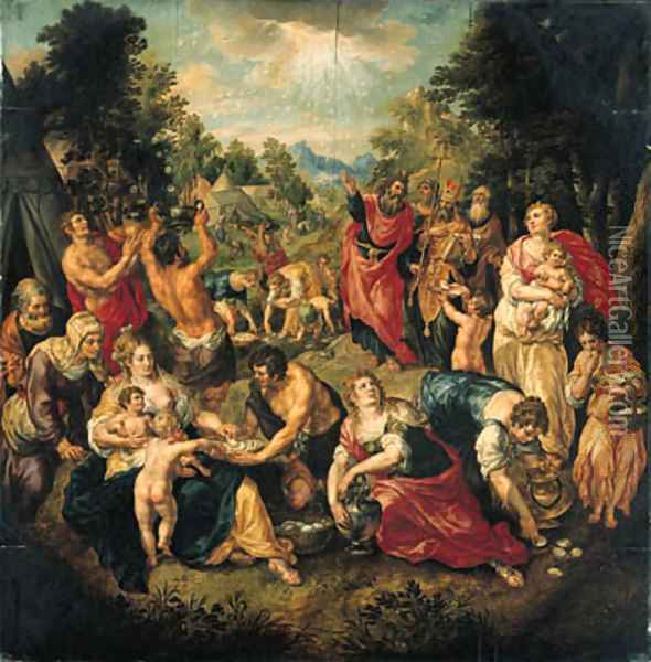 The Gathering of the Manna by the Israelites Oil Painting - Hendrick De Clerck