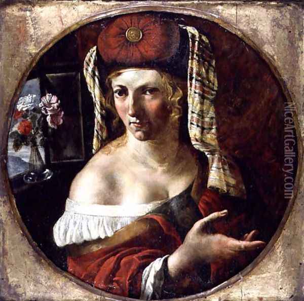 A Sibyl Oil Painting - Angelo Caroselli
