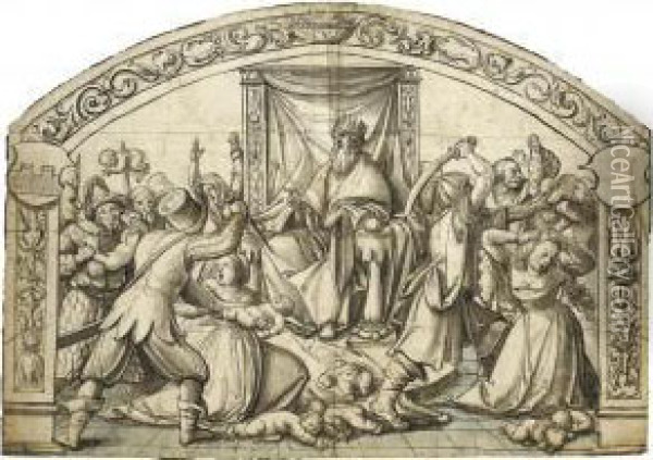 The Massacre Of The Innocents: Design For Stained Glass Oil Painting - Hans Holbein the Younger