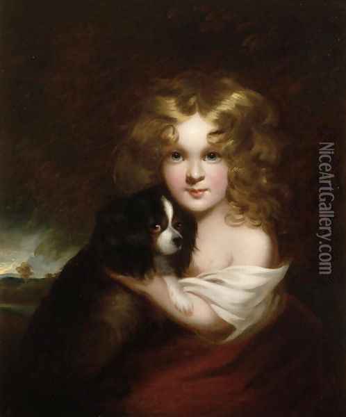 Young Girl with a Dog, c.1840 Oil Painting - Margaret Sarah Carpenter