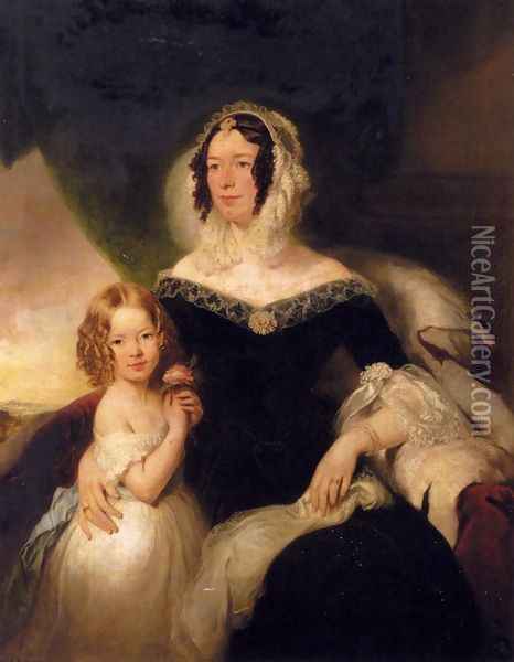 Portrait Of Mrs. Hilton Nee Aynsworth With Her Daughter, Lydia Ellen Oil Painting - Margaret Sarah Carpenter