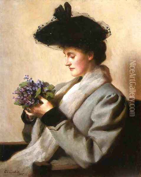 The Nosegay of Violets: Portrait of a Woman Oil Painting - William Worcester Churchill