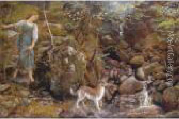 An Ayrshire Glen Oil Painting - Arthur Hughes