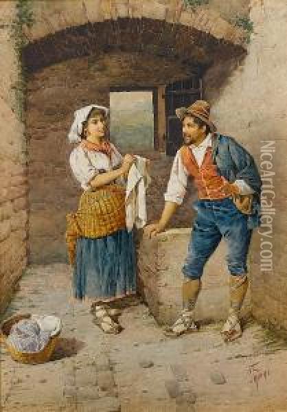 The Washergirl; The Necklace, A Pair Oil Painting - Filippo Indoni