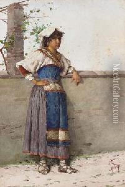 Study Of A Gypsy Girl Leaning Against A Wall; And Study Of A Gypsy Girl Carrying Wood Oil Painting - Filippo Indoni