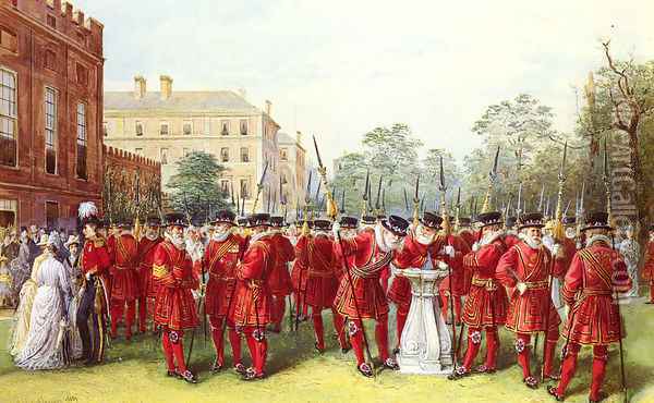 The Parade Of The Yeomen Of The Guard At Clarence House Oil Painting - Nicholas Chevalier