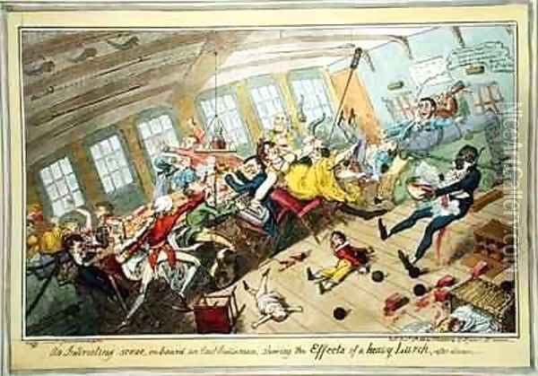An Interesting Scene on board an East Indiaman showing the Effects of a Heavy Lurch Oil Painting - George Cruikshank I