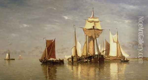 Calm on the Scheldt, 1867 Oil Painting - Paul-Jean Clays