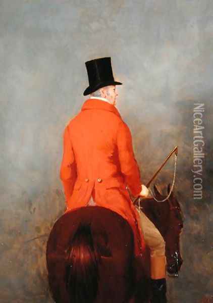 Portrait of Thomas Cholmondeley, first Lord Delamere, on his Hunter: A study for 'The Cheshire Hunt at Tatton Park' Oil Painting - Henry Calvert