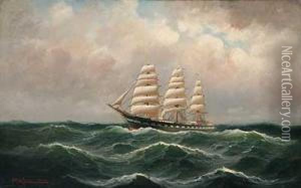 Dreimaster Auf Bewegter See Oil Painting - Alfred Jensen