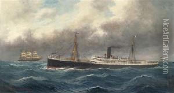 Marine (yacht Hathor). Oil Painting - Alfred Jensen