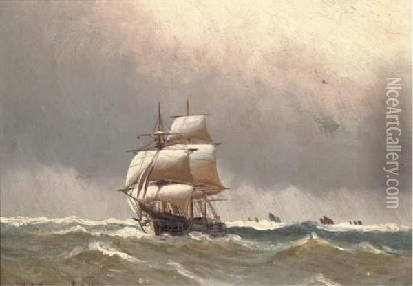 Af Full Sail; And A Ship On Calm Waters Oil Painting - Alfred Jensen