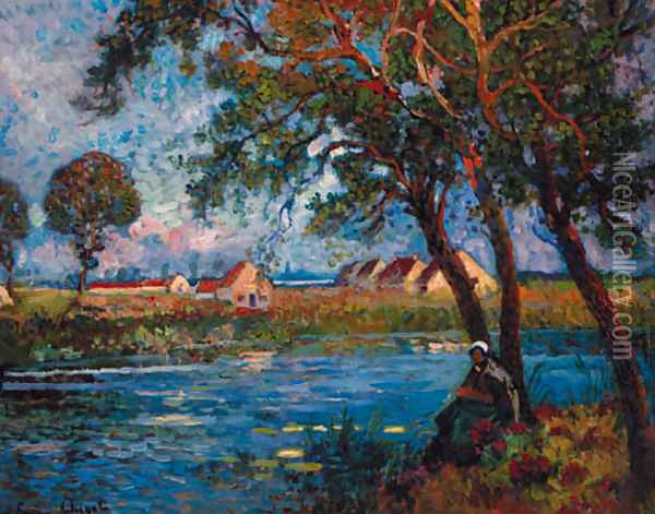 Au bord de l'eau Oil Painting - Eugene Chigot