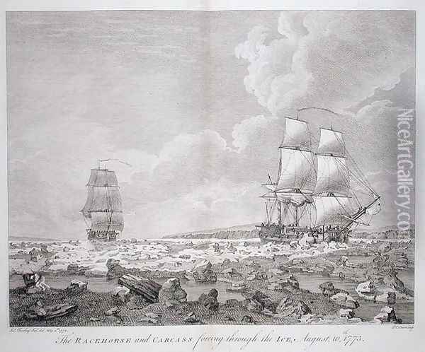 A View of the 'Racehorse' and 'Carcass', August 7th, 1773, from 'A Voyage towards the North Pole undertaken by His Majesty's Command 1773' Oil Painting - John the Younger Cleveley