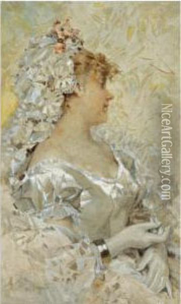 An Elegant Beauty In A White Dress Oil Painting - Frederick Hendrik Kaemmerer