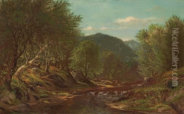 Fishing In The Catskills Oil Painting - Charles Wilson Knapp