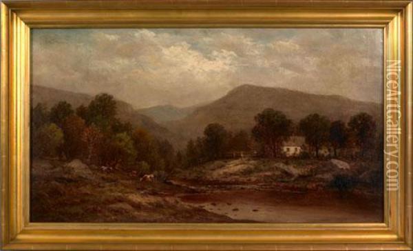 Landscape With River And Cottage Oil Painting - Charles Wilson Knapp