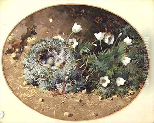Birds Nest with White Harebells Oil Painting - William Cruikshank