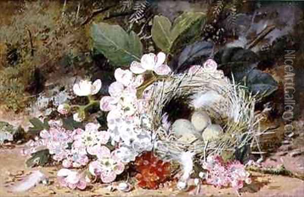 Still Life of Birds Nest with Primulas Oil Painting - William Cruikshank