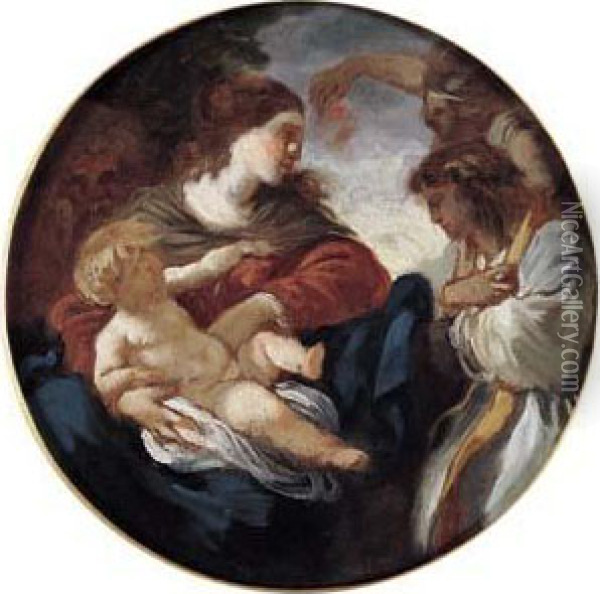 La Vierge Et L'enfant Jesus Avec Deux Anges Oil Painting - Jean Jacques II Lagrenee
