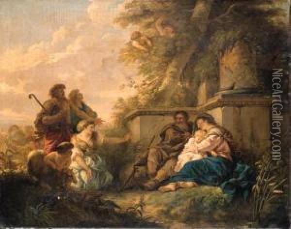 The Rest On The Flight Into Egypt Oil Painting - Jean Jacques II Lagrenee