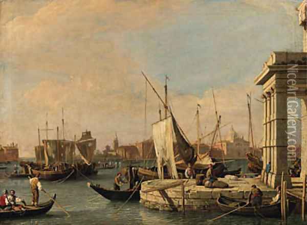 The Quay of the Dogana and the Giudecca Canal, Venice, the Churches of San Giovanni Battista and the Zitelle beyond Oil Painting - (Giovanni Antonio Canal) Canaletto