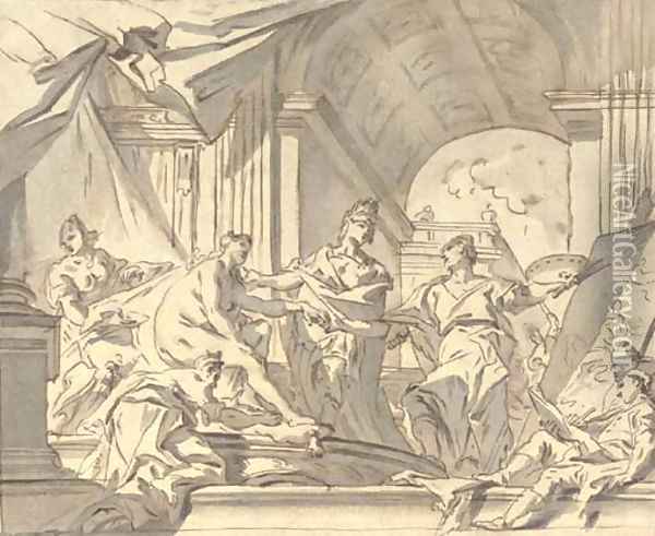 Alexander presenting Campaspe to Apelles Oil Painting - Carlo Innocenzo Carlone
