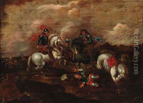 A cavalry skirmish 11 Oil Painting - Jacques Courtois