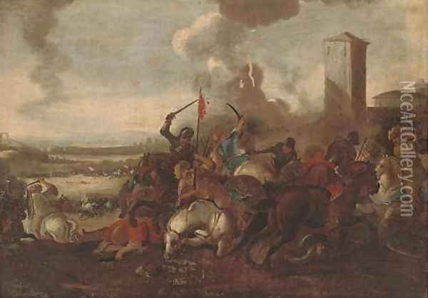 A cavalry skirmish between Christians and Turks Oil Painting - Jacques Courtois