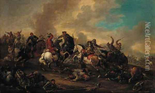 A cavalry skirmish 9 Oil Painting - Jacques Courtois