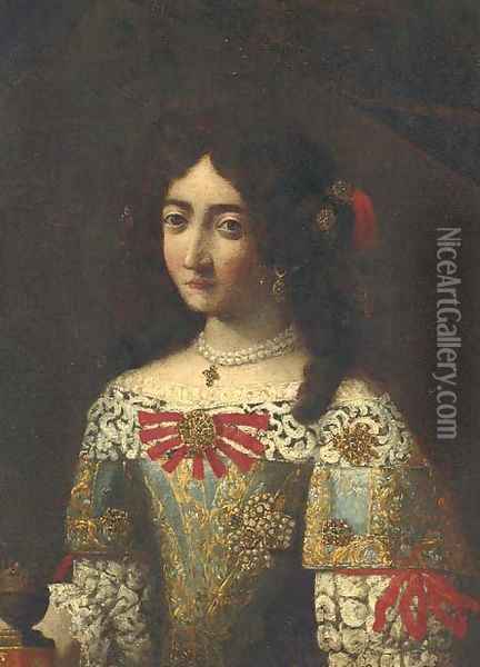 Portrait of a lady, in an embroidered dress a fragment Oil Painting - Pier Francesco Cittadini