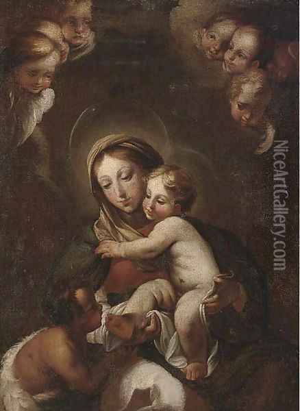 The Madonna and Child with the infant Saint John the Baptist Oil Painting - Correggio, (Antonio Allegri)